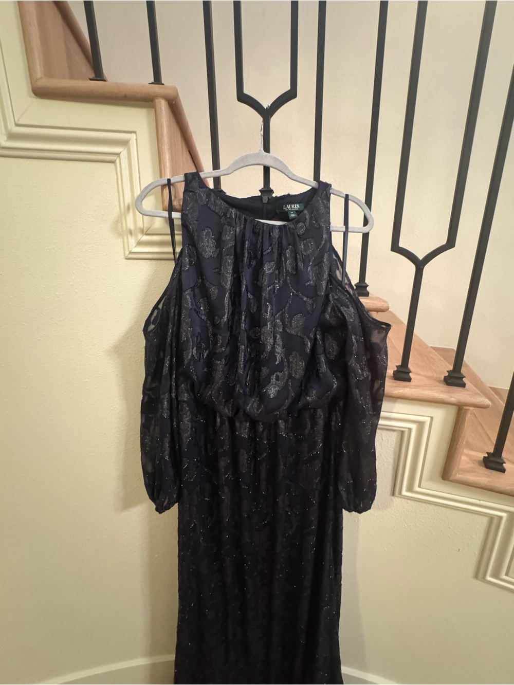 Ralph Lauren Navy Cold-Shoulder Lace Maxi Dress - Picture 4 of 9